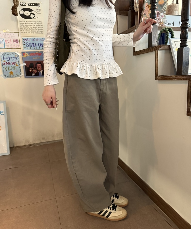 포켓 체크 포인트 와이드 팬츠 카키