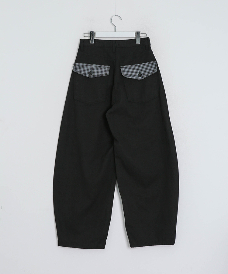 포켓 체크 포인트 와이드 팬츠