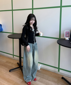 【可愛すぎるカラー♥】丈別ヴィンテージウォッシングワイドデニムパンツ MID BLUE