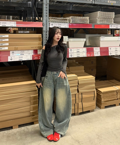 【可愛すぎるカラー♥】丈別ヴィンテージウォッシングワイドデニムパンツ MID BLUE