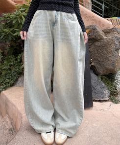 【可愛すぎるカラー♥】丈別ヴィンテージウォッシングワイドデニムパンツ VINTAGE LIGHT BLUE