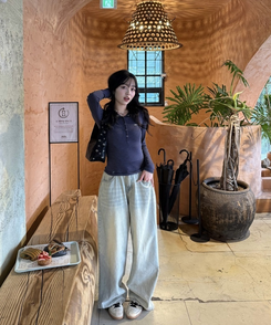 【可愛すぎるカラー♥】丈別ヴィンテージウォッシングワイドデニムパンツ VINTAGE LIGHT BLUE