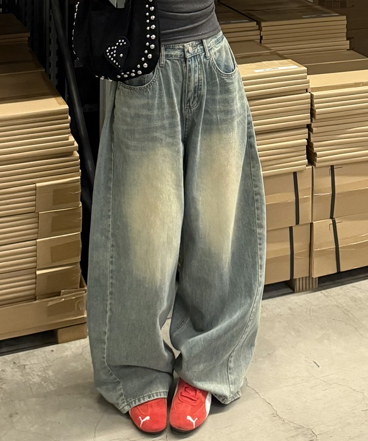 【컬러에 반한♥】빈티지 워싱 기장별 데님 와이드 팬츠 중청