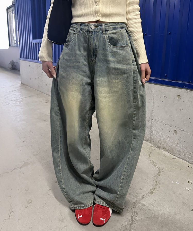 【컬러에 반한♥】빈티지 워싱 기장별 데님 와이드 팬츠 중청