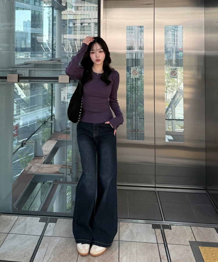 【丈別♥】ブーツカットワイドデニムパンツ BLACK DENIM