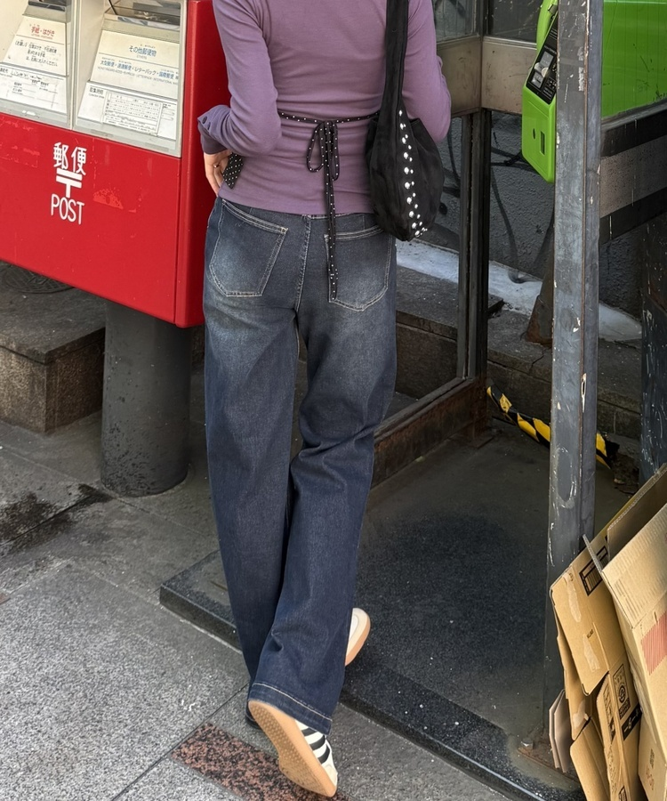 【丈別♥】ブーツカットワイドデニムパンツ BLACK DENIM