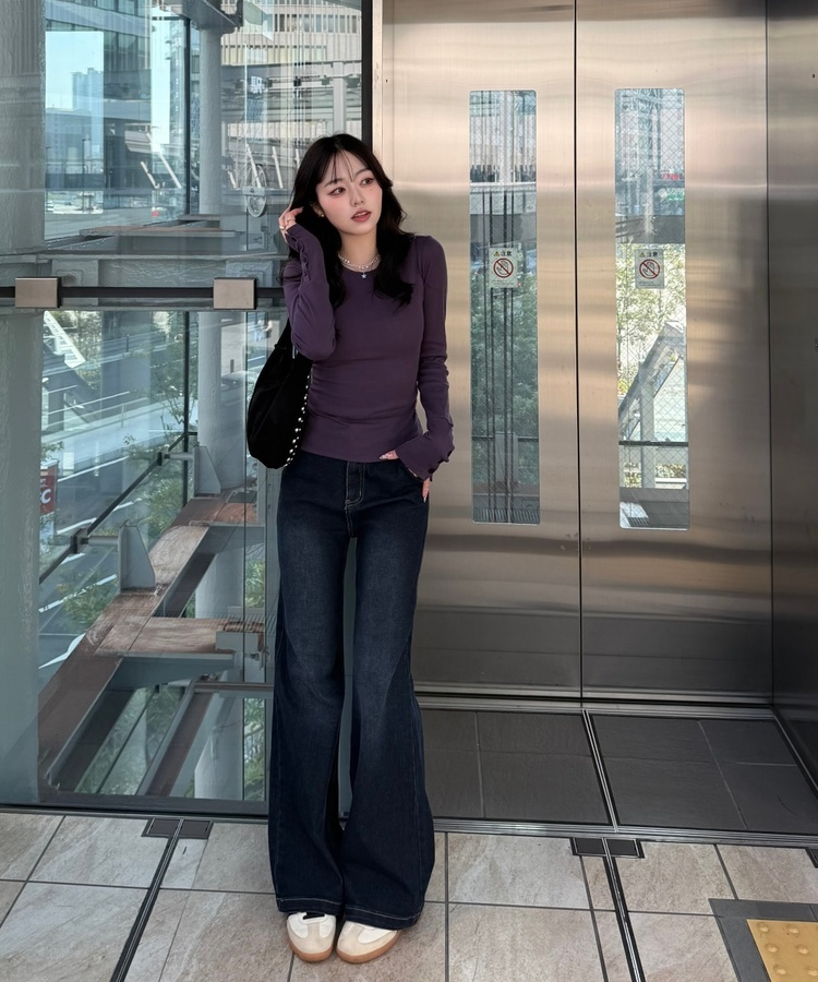 【丈別♥】ブーツカットワイドデニムパンツ BLACK DENIM