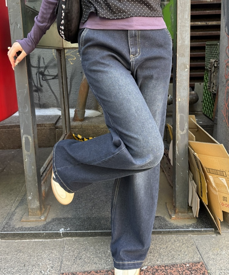 【丈別♥】ブーツカットワイドデニムパンツ BLACK DENIM