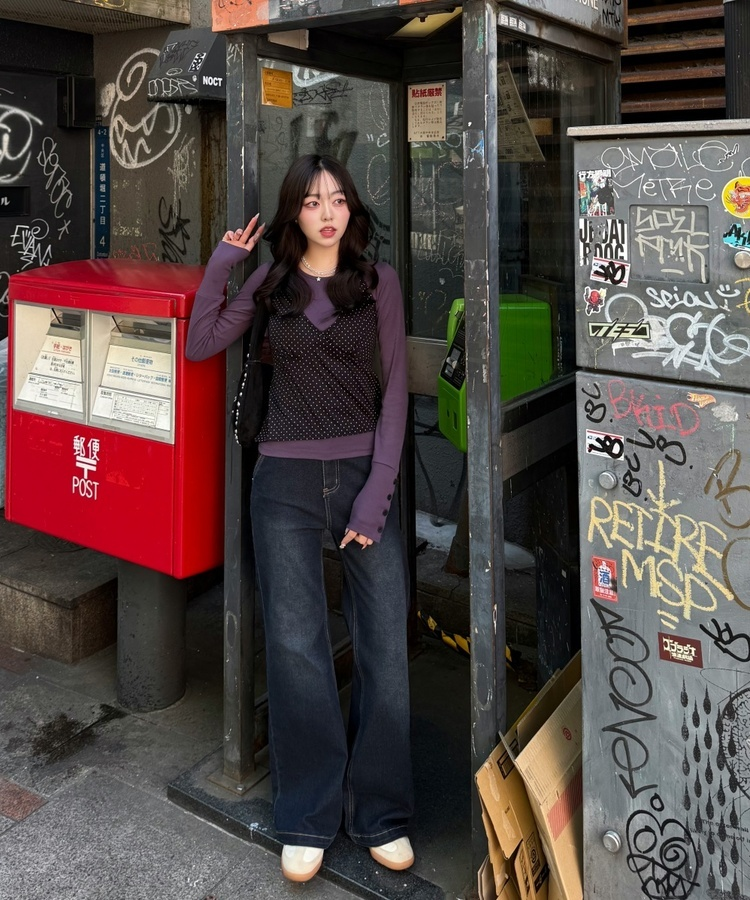 【丈別♥】ブーツカットワイドデニムパンツ BLACK DENIM