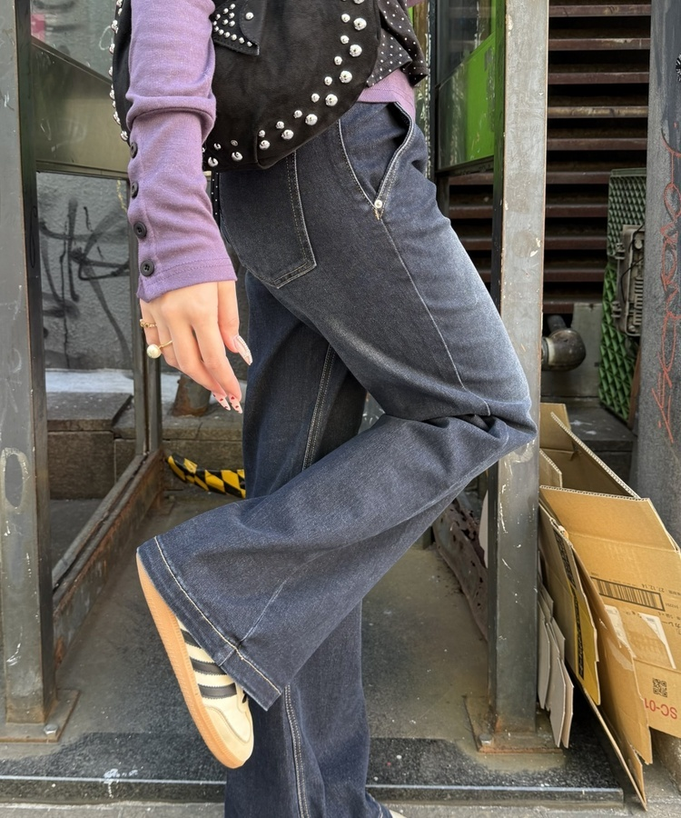 【丈別♥】ブーツカットワイドデニムパンツ BLACK DENIM