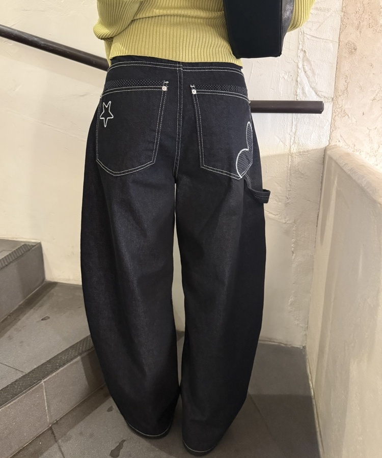 포켓 포인트 와이드 데님 팬츠 블랙