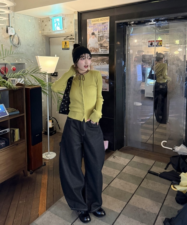 포켓 포인트 와이드 데님 팬츠 블랙