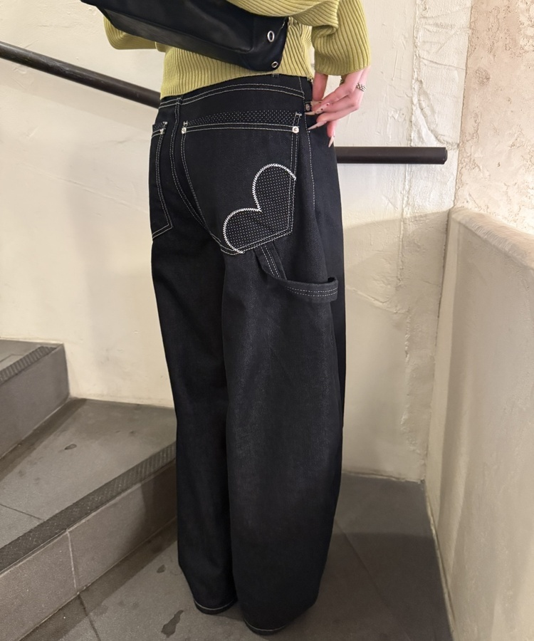포켓 포인트 와이드 데님 팬츠 블랙
