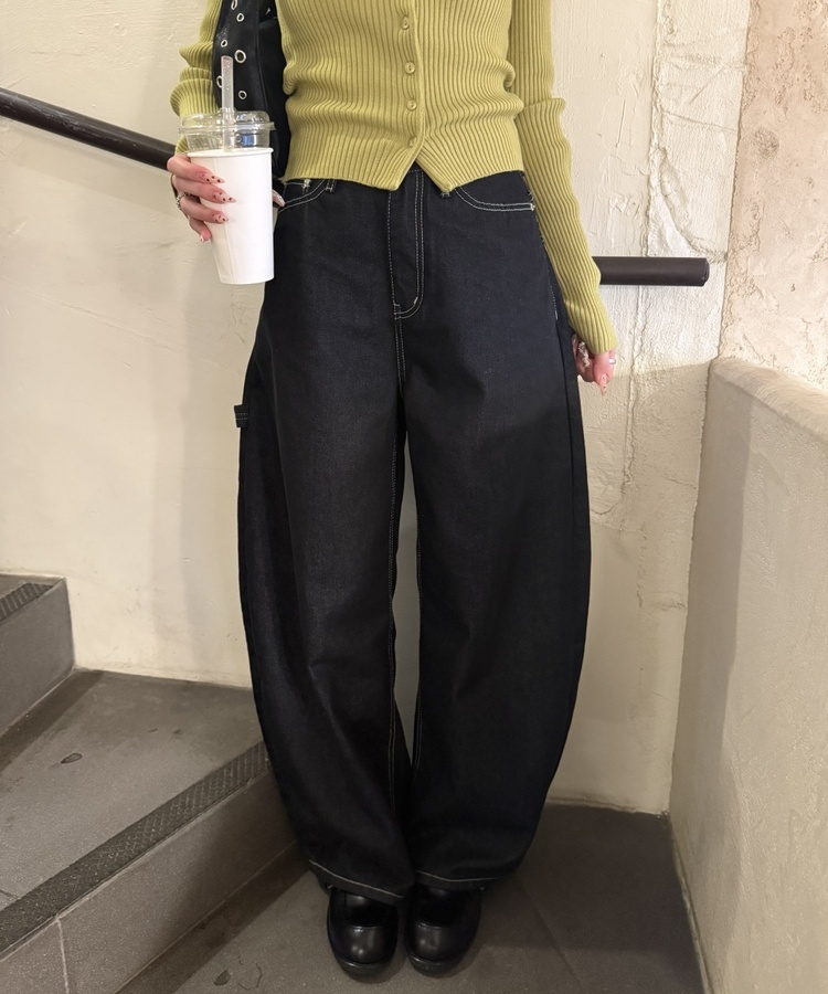 포켓 포인트 와이드 데님 팬츠 블랙