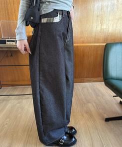 チェックステッチワイドパンツ BLACK DENIM