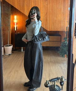 チェックステッチワイドパンツ BLACK DENIM