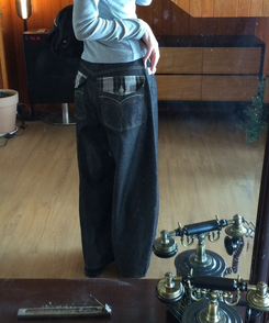 チェックステッチワイドパンツ BLACK DENIM