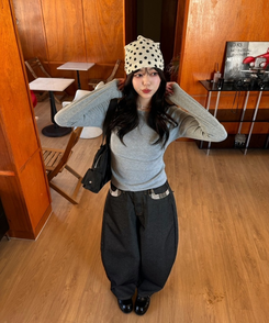 チェックステッチワイドパンツ BLACK DENIM