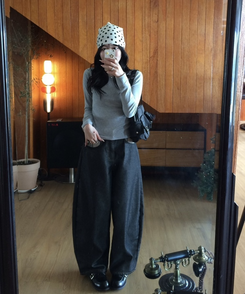 チェックステッチワイドパンツ BLACK DENIM