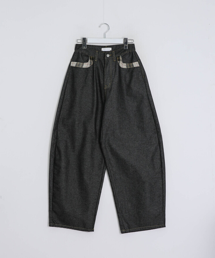 체크 스티치 와이드 팬츠