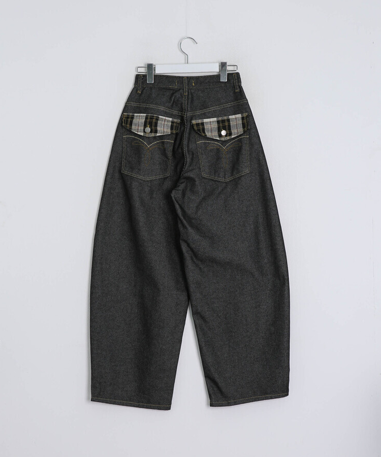 체크 스티치 와이드 팬츠