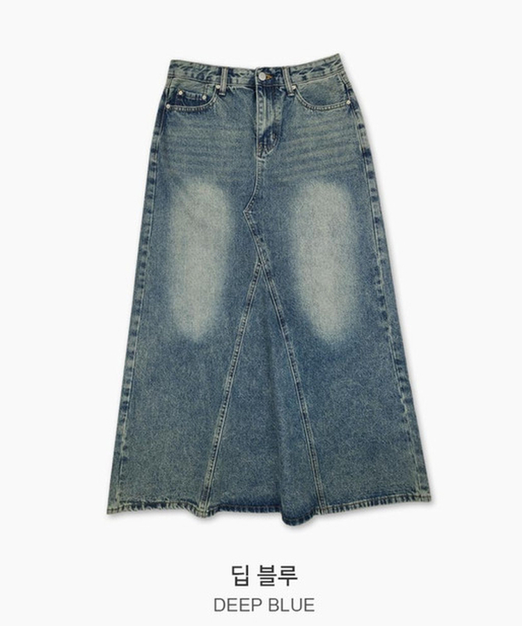 ウォッシュ加工切替デニムマキシロングスカート(5color)
