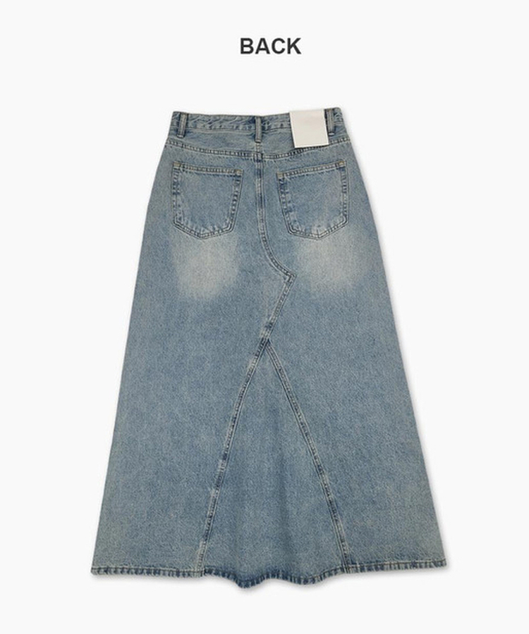 ウォッシュ加工切替デニムマキシロングスカート(5color)
