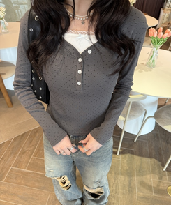 【第2弾！再販売❤️MADE】レースリボントップス CHARCOAL