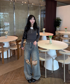 【第2弾！再販売❤️MADE】レースリボントップス CHARCOAL