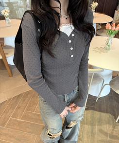 【第2弾！再販売❤️MADE】レースリボントップス CHARCOAL