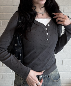 【第2弾！再販売❤️MADE】レースリボントップス CHARCOAL