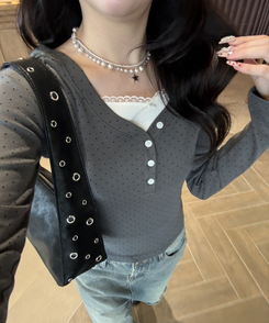 【第2弾！再販売❤️MADE】レースリボントップス CHARCOAL