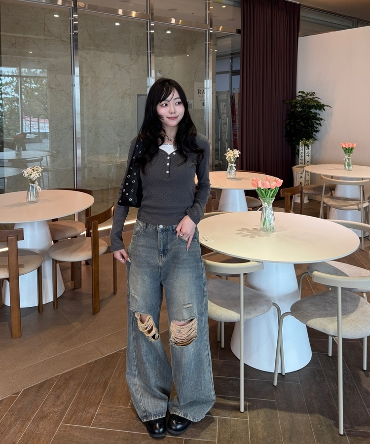 【❤️MADE】레이스 리본 긴팔티셔츠 차콜