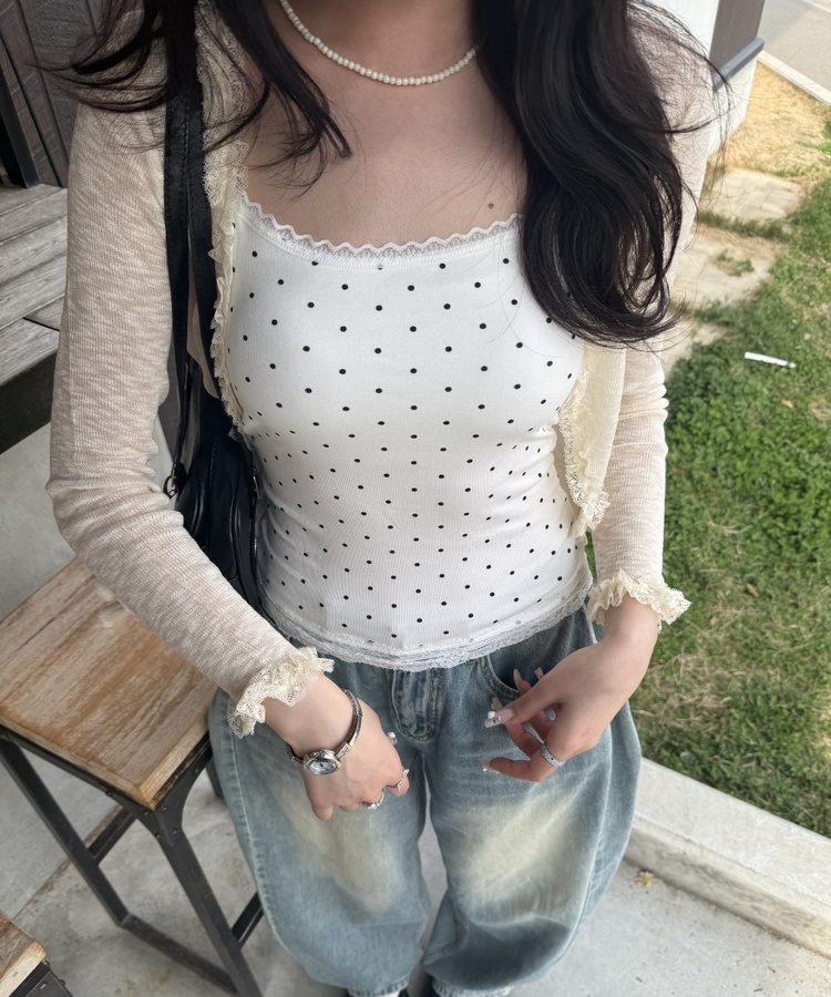 도트 레이스 캡 내장 나시 화이트