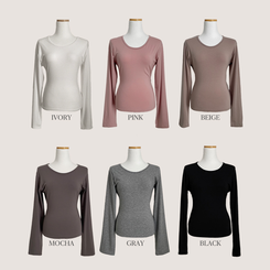 Uネック長袖インナーTシャツ(6color)