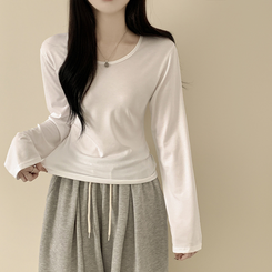 Uネック長袖インナーTシャツ(6color) IVORY