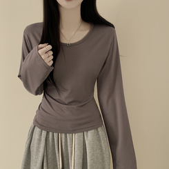 Uネック長袖インナーTシャツ(6color) MOCHA