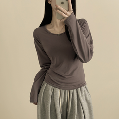 Uネック長袖インナーTシャツ(6color) MOCHA