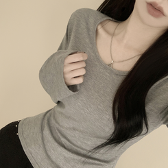 Uネック長袖インナーTシャツ(6color) GREY