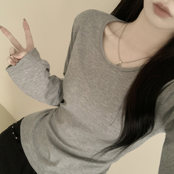 Uネック長袖インナーTシャツ(6color) GREY