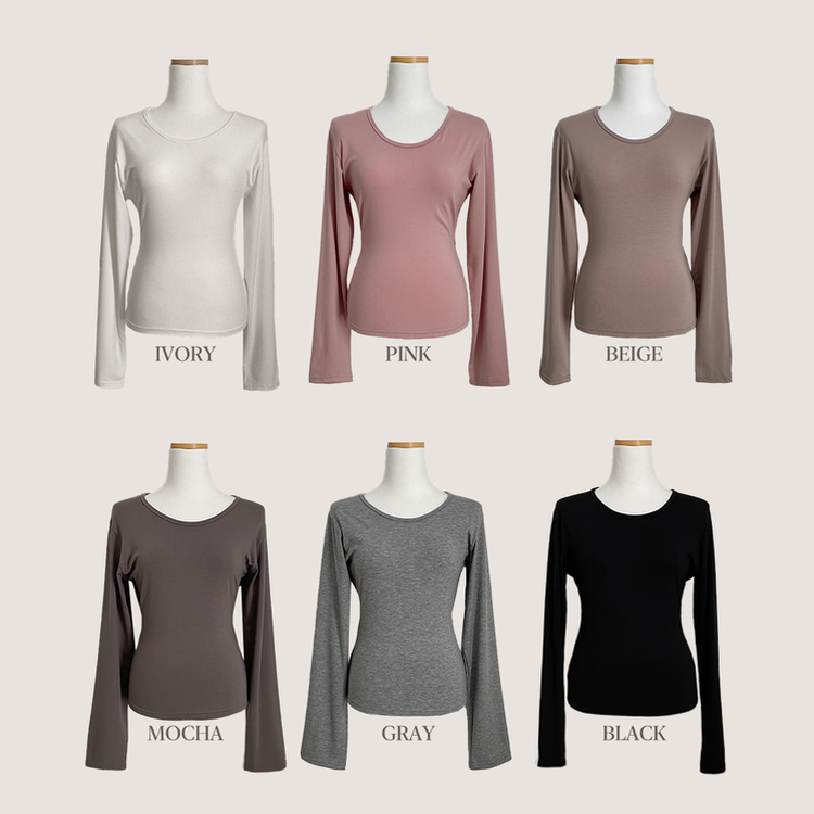 Uネック長袖インナーTシャツ(6color)