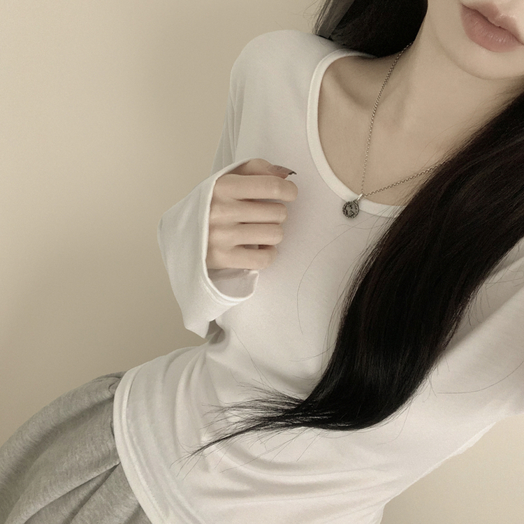 Uネック長袖インナーTシャツ(6color) IVORY