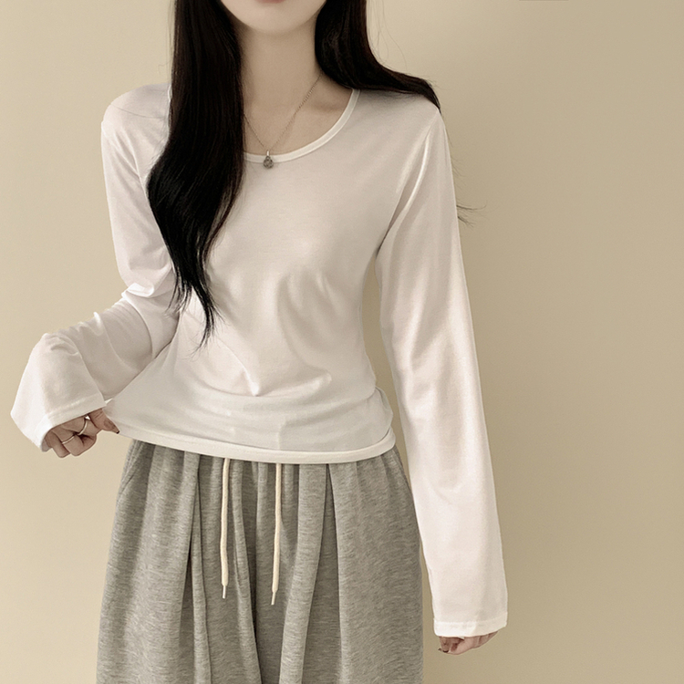 Uネック長袖インナーTシャツ(6color) IVORY