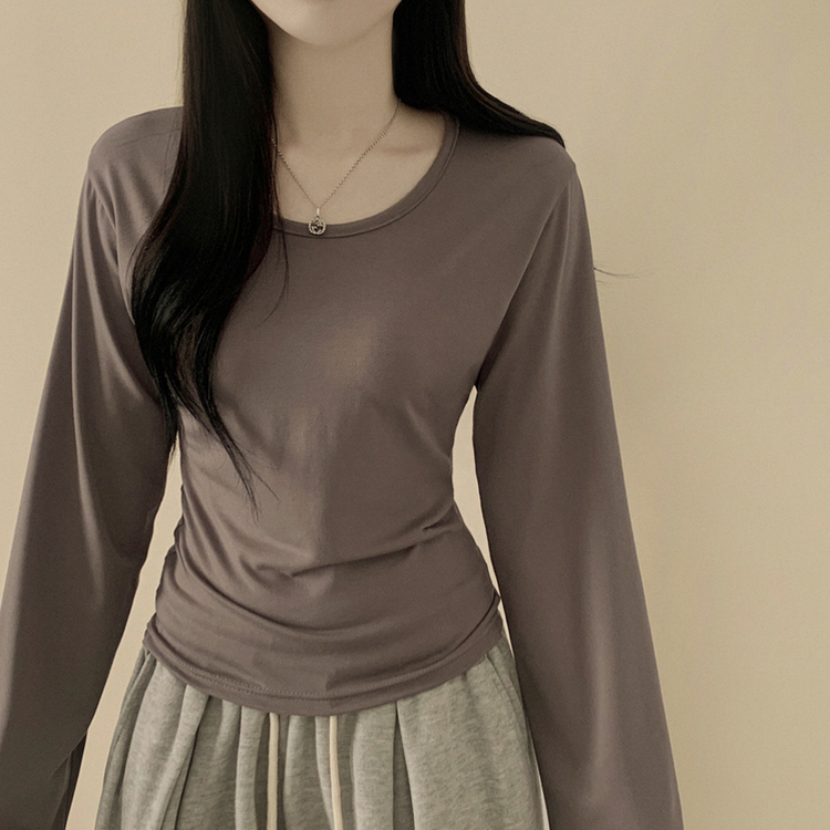 Uネック長袖インナーTシャツ(6color) MOCHA