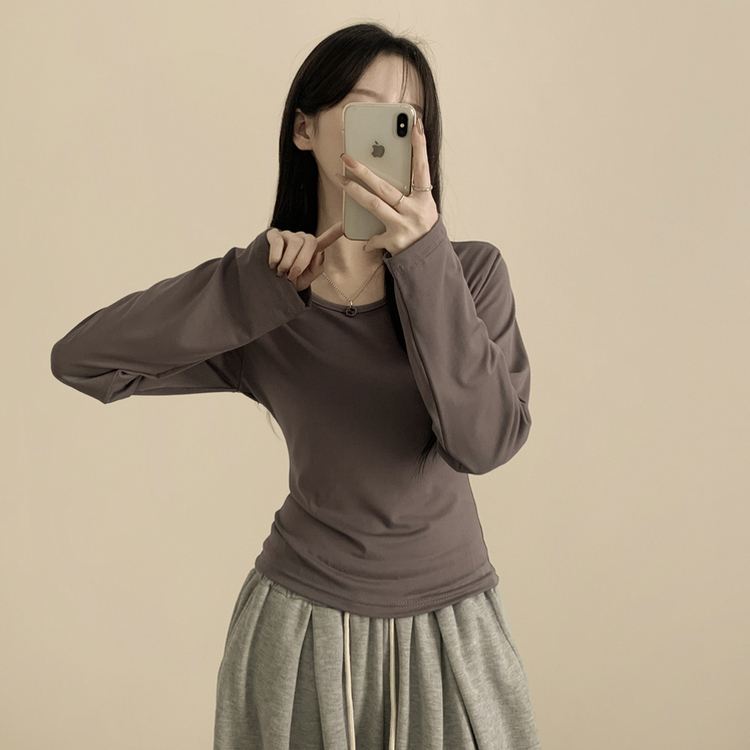 Uネック長袖インナーTシャツ(6color) MOCHA