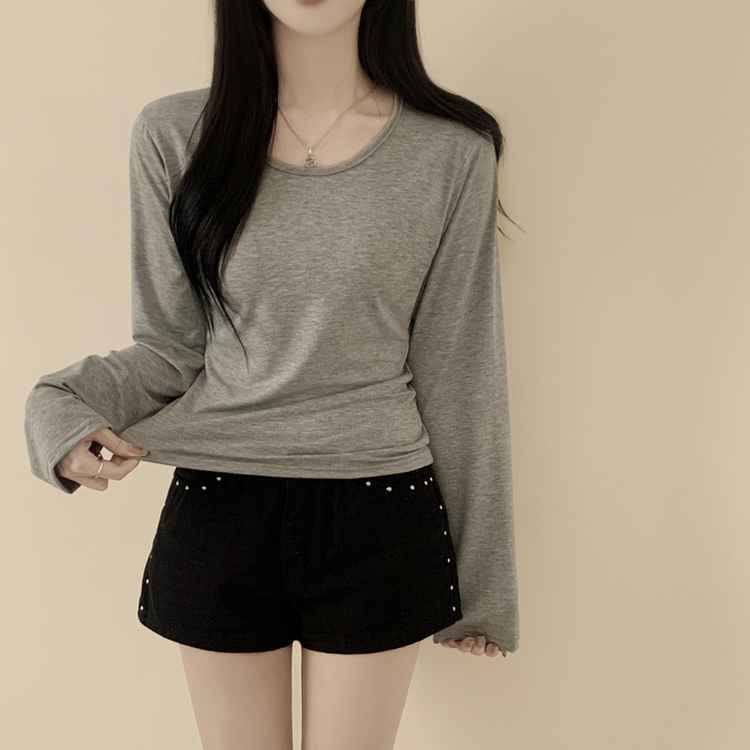 Uネック長袖インナーTシャツ(6color) GREY