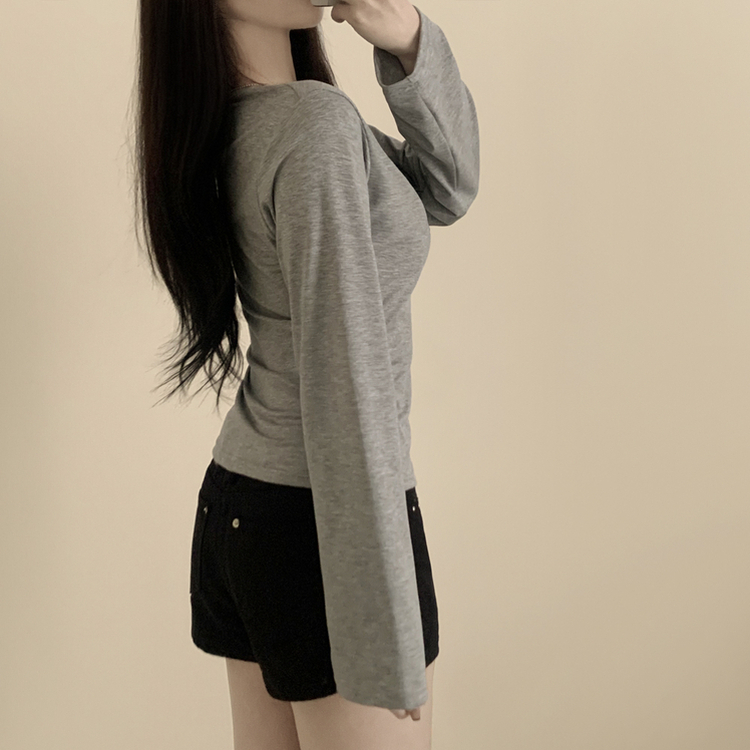 Uネック長袖インナーTシャツ(6color) GREY