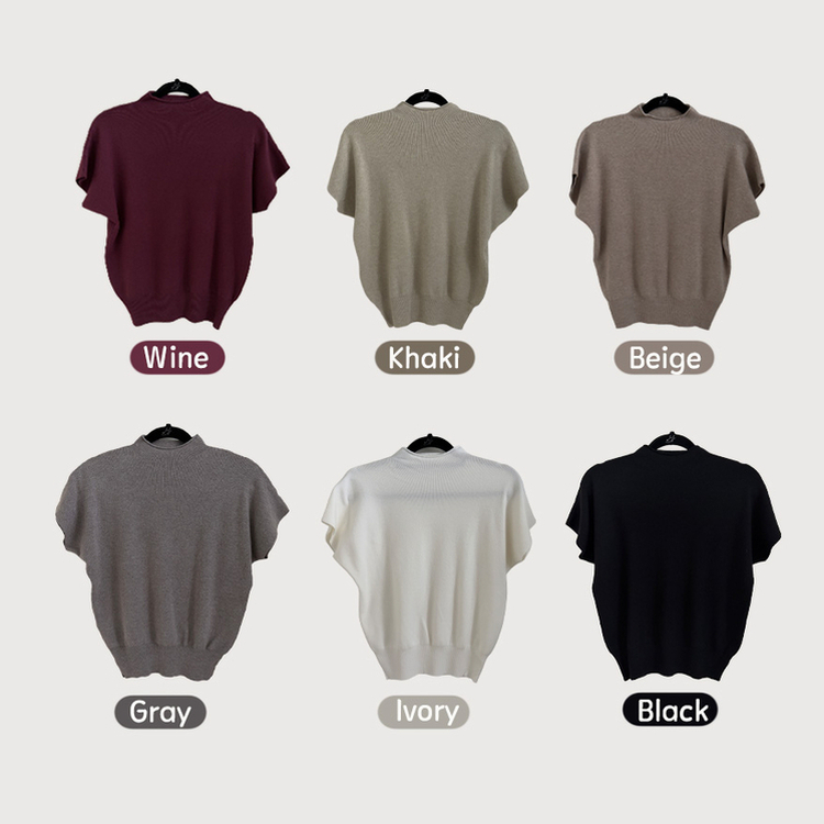 ハーフネック無地半袖Tシャツ(5color)