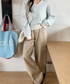 ストライプVネックTシャツ(8color) CREAM