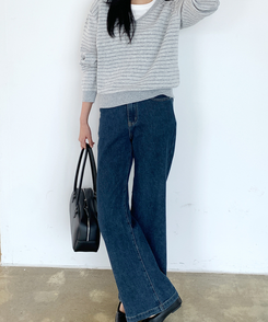 ストライプVネックTシャツ(8color) GREY